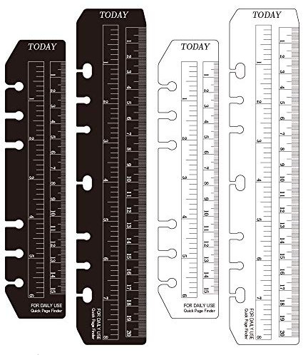 JKJF A5 Lineal A6 Lineal Lesezeichen Lineal Kunststoff Seitenmarker Tasche Seiten Finder für A5 A6 Format 6-Loch Binder Notizbuch, 4 Stück klar und Schwarz
