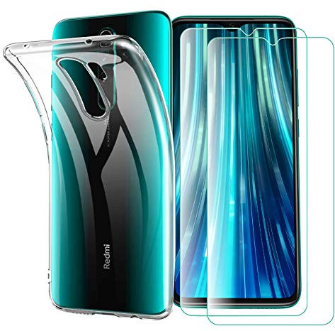 iLieber Redmi Note 8 Pro Hülle, [2 Schutzfolie + Hülle] Schutzhülle TPU Silikon Case Cover Tasche Schale Weiche Transparent Crystal mit Tempered Glass Screen Protector für Xiaomi Redmi Note 8 Pro