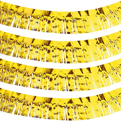 WILLBOND 4 Packungen 10 Füße Folie Fransen Girlande Metall Folie Lametta Fransen Girlande Wandbehang Fransen Banner für Hochzeit Geburtstag Party Urlaub Dekorationen und Mehr (Gold)