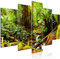 decomonkey Bilder Wald 200x100 cm 5 Teilig Leinwandbilder Bild auf Leinwand Wandbild Kunstdruck Wanddeko Wand Wohnzimmer Wanddekoration Deko Natur Wasserfall