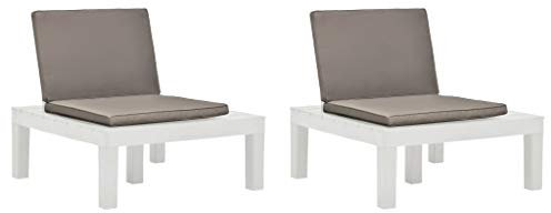 Festnight Gartenstühle mit Auflagen 2 STK. Balkonstuhl Stuhl Gartensessel Gartenstühle Stühle Gartenmöbel Sessel Balkonstühle Kunststoff Weiß 78 x 78 x 70 cm