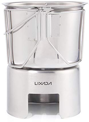 Lixada Camping Kochgeschirr Edelstahl Kantine Tasse Hängetopf mit Holzofen Set für Outdoor Survival Backpacking Wanderpicknick