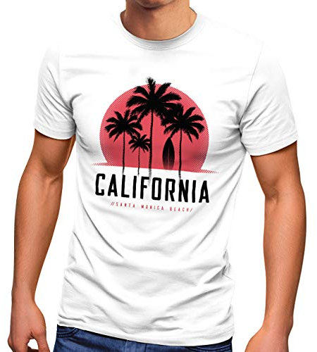 Neverless® Herren T-Shirt California Palmen Santa Monica Beach Sommer Sonne Fashion Streetstyle weiß S