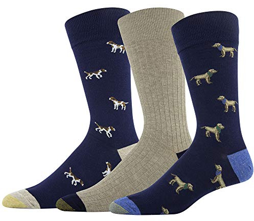 GOLDTOE Men's Canterbury Crew Socks 3 Pack, Peacoat Lab/Khaki Heather Rib/Peacoat Beagle, Large