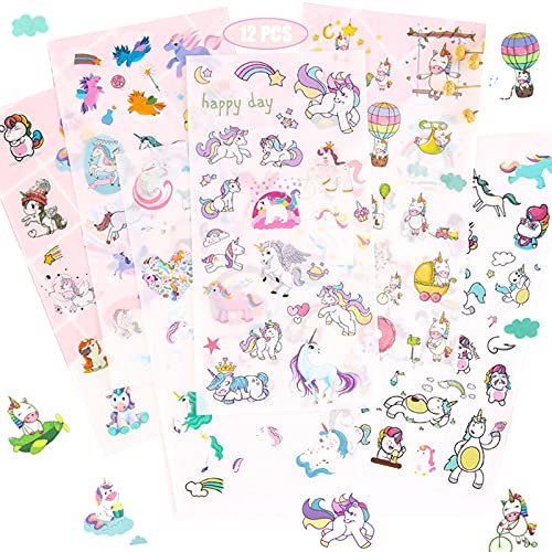 Scrapbook Stickers, 300+ PVC Einhorn Sticker Mädchen Scrapbooking DIY Fotoalbum Kinder, Einhorn Geschenke für Mädchen Adventskalender Füllung Weihnachten Geschenke für Kinder