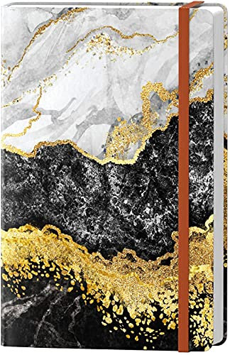 HUAMXE Liniertes Tagebuch Notizbuch, Marmor Hardcover, Medium 14,5 x 21,3 cm, 160 Seiten dickes Papier, ästhetisches College liniertes Notizbuch für Journaling Schreiben Arbeit Männer Frauen, Schwarz