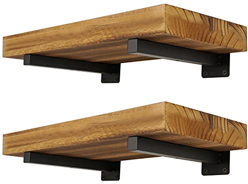 EZYDECOR Heavy Duty Shelf Brackets 4 Pack Iron Metal Wall Mounted Floating Shelf Bracket Farmhouse Furniture Decorations Hardware Included (8) Black