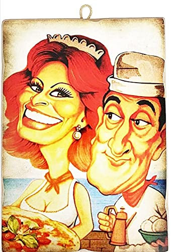 KUSTOM ART Bild im Vintage-Stil, berühmte Schauspieler, Sofia Loren für Pizza und Totò, Druck auf Holz, für Restaurants, Pizzeria, Traktorie, Bar, Hotel.