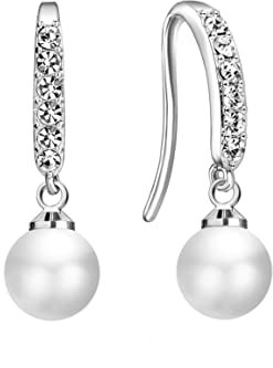 Philip Jones Silver Plated Pearl Drop Earrings Created with Zircondia® Crystals
