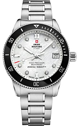 Swiss Military by Chrono Damen Uhr Armbanduhr Quarzwerk mit Edelstahl Metallarmband Analoge Damenuhr Silber SM34089.03
