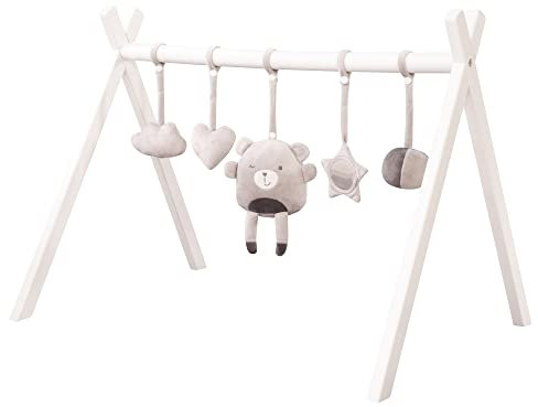 roba Arc de Jeu pour bébé en Bois - Baby Gym & Jouet Montessori avec Pendentif roba Style - Centre d'activités & portique d'éveil à partir de 3 Mois - Gris