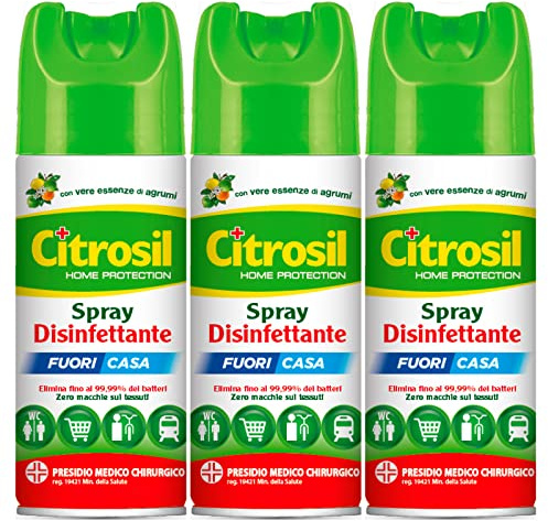 Citrosil Home Protection, Spray Disinfettante On the Go con Vere Essenze di Agrumi, Superfici Multiuso, Elimina Fino al 99,9% dei Batteri, Pratico Utilizzo Dentro e Fuori Casa, 100 ml x 3 Pezzi