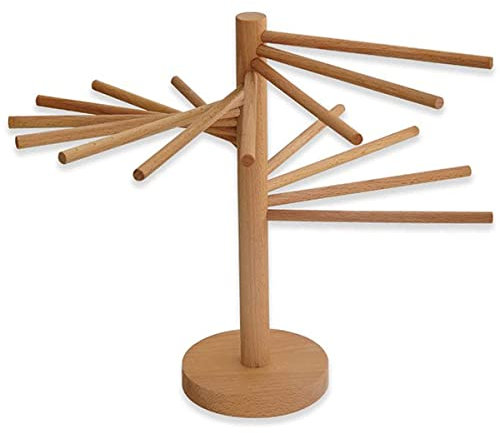 SDYGDB Collapsible Pasta Drying Rack Wooden Spaghetti Stand Dryer with 16 Suspension Rods Homemade Fresh Noodle Hanger Easy Storage and Quick Set-Up Hanging Rack for Home Kitchen
