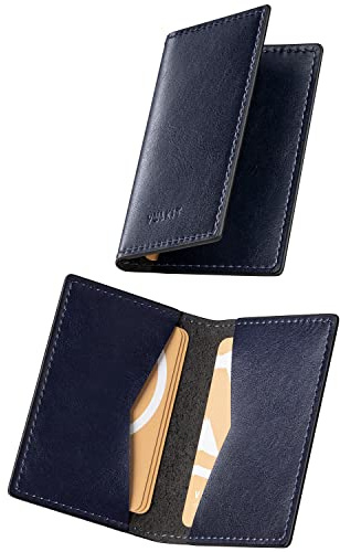 VULKIT Visitenkartenetui Leder Slim Visitenkartenhüllen für Herren Bifold Visitenkartenhalter um 20 Visitenkarten Aufbewahrung, Vintage Navy