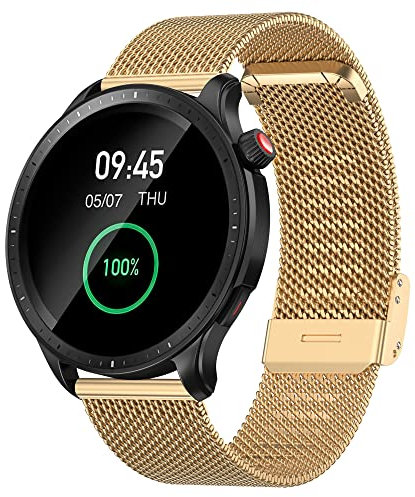 Hiseus Metall Armband Kompatibel mit Amazfit GTR 4/GTR 3/GTR 3 PRO/2/2e, Edelstahl Mesh Gewebte Ersatzarmband Kompatibel mit Amazfit GTR 2/3/4/Stratos 3 (Gold)