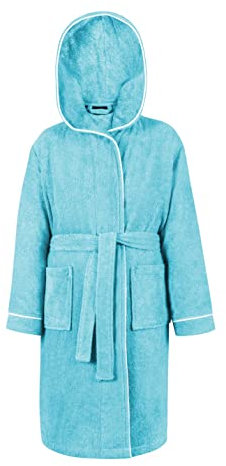 LAYNENBURG Premium Bademantel Kinder & Teenager mit Kapuze - 100% Baumwolle - OEKO TEX Standard 100 - flauschiges Frottee - Größe (170/176, Hellblau)