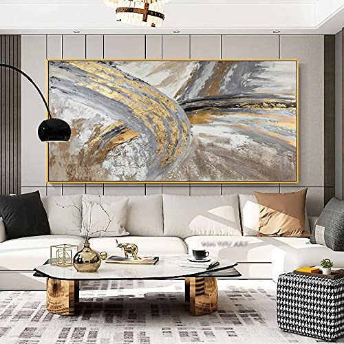 Jianghu Art Vintage Cuadros Dipinto Murale Grandi Dimensioni Astratta Arte Dorata Immagini A Parete Per Soggiorno Tela Dipinto Decorazioni Per La Casa Poster 80x160cm/(31x63inch) Con Cornice