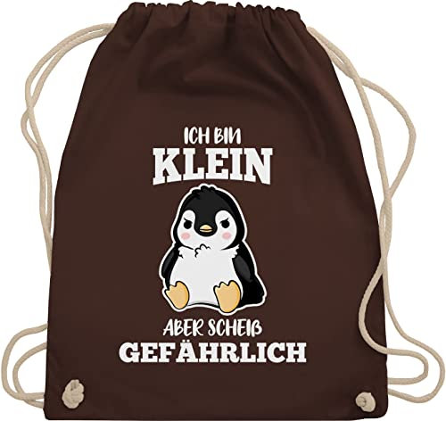 Turnbeutel Rucksack - Sprüche Statement mit Spruch - Ich bin klein aber scheiß gefährlich Pinguin weiß - Unisize - Braun - sprueche tiere stoffrucksack damen spruche kindergarten beutel kinder