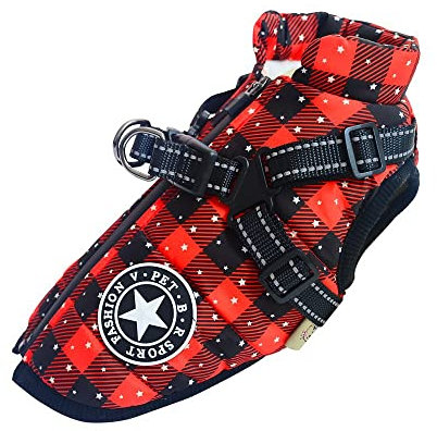 Hundeweste,Hundemantel Wasserdicht,Warme Weste mit Hundegeschirr Winter Warm und weich 9 Farben-Weihnachten02 XXL