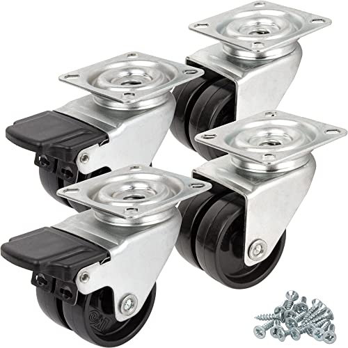 Möbelrollen 4er set Doppelrollen mit Bremse Lenkrollen Rollen Für Möbel 2 Stück Transportrollen Mit Bremse und 2 Stück Rollen ohne Bremse