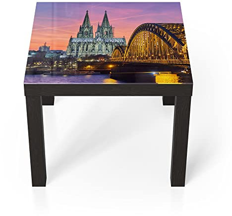DEQORI Glastisch | schwarz klein 55x55 cm | Motiv Kölner Wahrzeichen abends | ausgefallener Beistelltisch aus Glas | Hochglanz Couchtisch fürs Wohnzimmer | moderner Couch Tisch mit Design