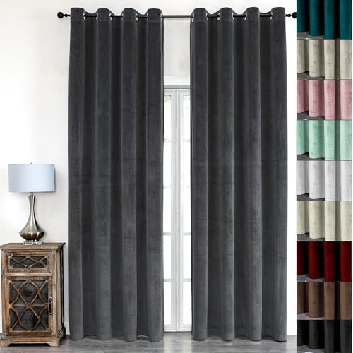 Cleanlevel EST 2016 2 Stück Samtvorhang mit Ösen 140cm x 245cm Samt Vorhang Blickdicht Thermo Gardine Schal Wärmeisolierend Wohnzimmer Vorhänge (2, Dunkelgrau)