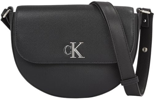 Calvin Klein Jeans Damen Umhängetasche Minimal Monogram Saddle Bag Klein, Schwarz (Black), Einheitsgröße