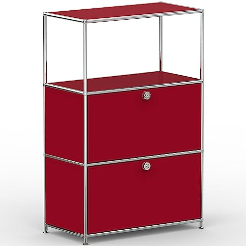 SYSTEM8X Highboard 03521 Rubinrot 77x40x118cm - Modernes Chrom Design mit 1 offenem Fach und 2 Klappen, Stellfüße - Für Wohnzimmer, Büro, Praxis