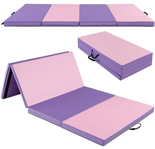 COSTWAY Gymnastics Exercise Mat, 8FT x 4FT Tumbling Mats with High Density 5cm Thick Foam, Carry Handles, Folding Fitness Floor Mat for Yoga Pilates