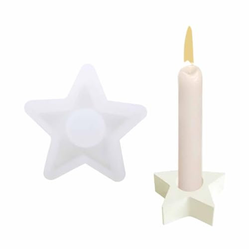 Silikonform Kerzenhalter,Silikon-Gießform Kerzenhalter,für Stabkerzen und Teelichter,Kerze Gips Gießform, Stabkerzenhalter Silikonform Silikon Sterne Herzförmig, Für Halloween Weihnachten(Stern)