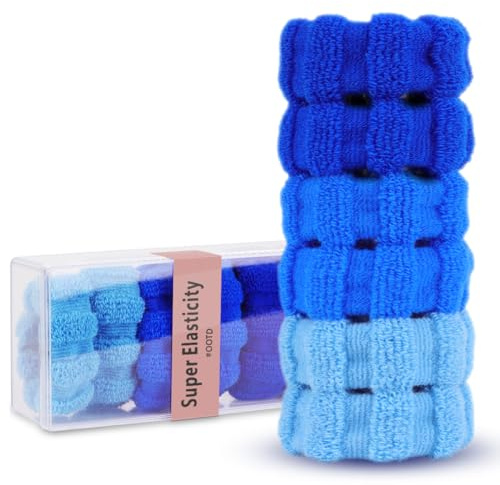 SXQLYH 6 Stück Große Haargummi Band Seil Nahtlos Baumwolle Stretchbar Pferdeschwanz Halter Stirnband für Dicke Schwere Lange und Lockige Haare,Keine Knicke Keine Unterbrechung (Blau)