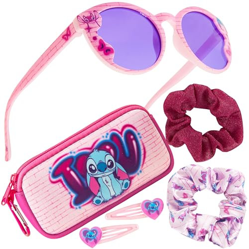 Disney Occhiali da Sole Bambina Protezione UV con Borsette e Accessori Capelli Set - Regalo per Ragazze (Rosa Stitch)