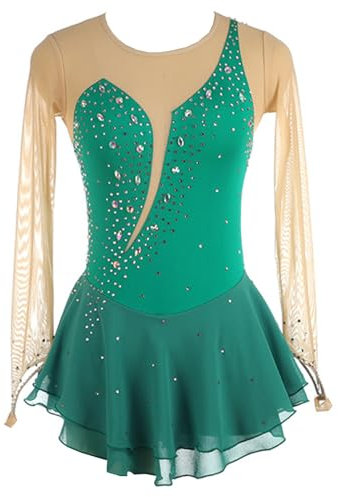 Vestito da Pattinaggio Artistico, Girocollo Vuoto Giunzione Body Ginnastica Artistica Danza, Vestito da Balletto Danza Tuta da Ballo da Competizione A Maniche Lunghe