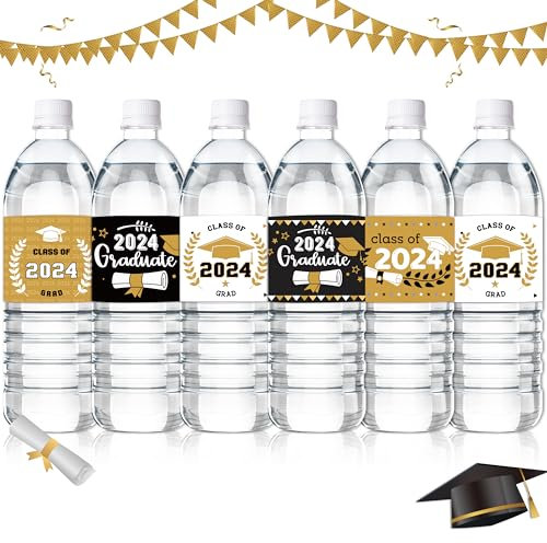 EFenegabos Graduierung Wasserflasche Aufkleber - 120 Stück Gold Graduation Etiketten Aufkleber wasserdicht Wrapper Etiketten Decal Klasse von 2024 Aufkleber Graduation Party Favor Label Dekorationen