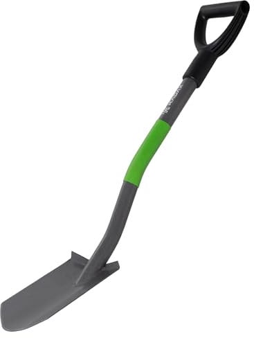 KADAX Gärtnerspaten mit Metallstiel, Robuster Gartenspaten, Spaten mit D-Griff, Kleine Metallgartenschaufel, Gartenschaufel, Gartenwerkzeug für Garten (Grün-Grau)