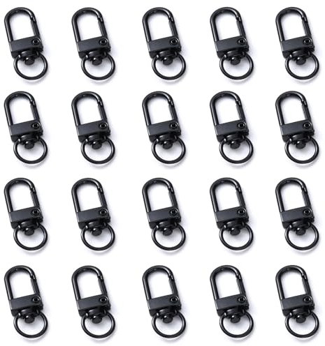 20 chiusure a moschettone in metallo per cordino, ganci girevoli con portachiavi, accessori fai da te, piccole clip per portachiavi, borse connettori, gioielli, colore nero