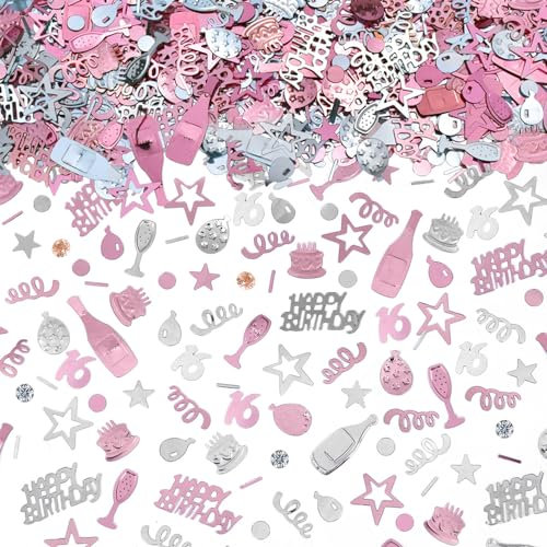 AIVEKE Konfetti 16 Geburtstag Deko - Glitzer Rosegold Happy Birthday Konfetti Partydekoration Geburtstag Streudeko Geburtstag Deko Tischdeko Geburtstagskonfetti