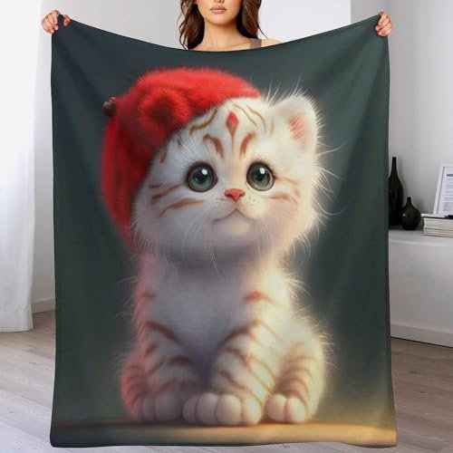 Premium Wohndecke - süße Katze Decke Flannel - Extra Weiche TV- Decke Vier Jahreszeiten Wohndecke Dicke Couchdecke Für Bett/Sofa(180×200cm)