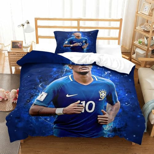 Neymar Bettwäsche Set Bettbezug Set Für Kinder Jungen Mädchen Weich Atmungsaktiv Microfaser Betten Set Mit Reißverschluss Und Kissenbezug 3 Teilig Sets Single（135x200cm）