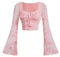 GORGLITTER Damen Batik Crop Top Bauchfrei Oberteile Langarm T-Shirt Mesh Langarmshirt mit Ausgestellter Ärmel Rosa M
