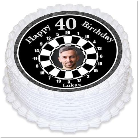 Tortenaufleger Dartscheibe, Motiv 01 personalisiert mit Ihren Text und Foto, Tortenaufleger Geburtstag, Essbarer Tortenaufleger aus Fondant