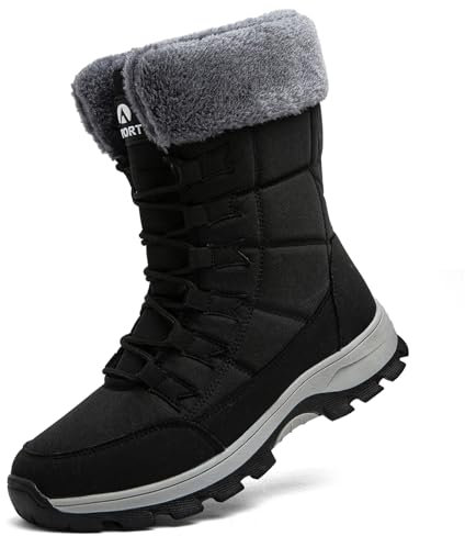 Topwolve Stivali da Neve Uomo Invernali Foderato Pelliccia Caldo Stivaletti All'aperto Impermeabile Antiscivolo Doposci,Nero/Grigio,44 EU