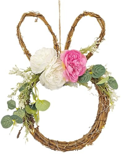 Meiliyizu Osterhase Blume Kreis Kaninchen Rebe Dekoration Handgemachte Osterhase Kranz Haustür Rattan Dekoration für Zuhause