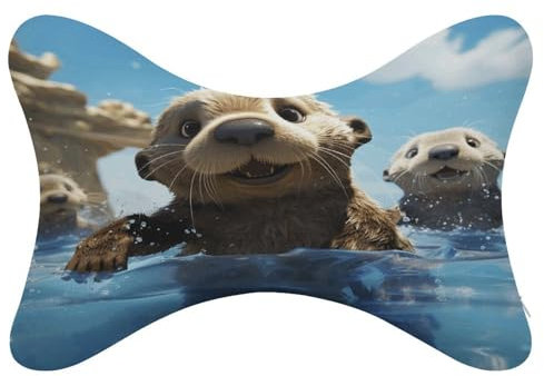 YKUDBN Auto Nackenkissen, Lovely Sea Otter Print Auto Kissen 2er Set Tragbares Auto Kissen Memory Foam Auto Kissen Auto Kopfstütze Kissen