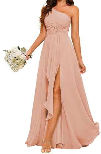 YIANN Robe de demoiselle d'honneur asymétrique avec fente longue en mousseline de soie pour femme, vieux rose, 34