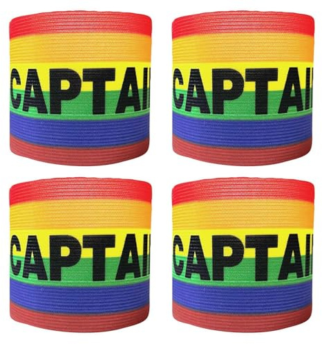 EHDWXVZM 4 Stück Kapitänsbinden, Regenbogengestreifte Kapitänsbinden, „Captain“-Spielarmbinden, Stretch-Fußballarmbinden, Wickelarmbinden, Verbreiterte Armbinden
