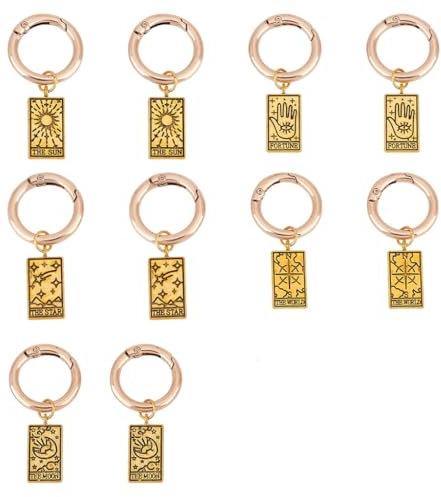 GOMAKERER 10 Stück Tarot Schuhanhänger Mit O Ringen, Wahrsagung Monde Sonne Palme Anhänger Tibetischen Stil Schuh Dekoration Antike Goldene Legierung Schmuckanhänger