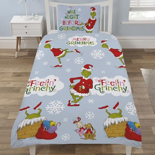 Coco Moon Bettwäsche-Set für Einzelbett, Weihnachts-Bettwäsche, Grinch Feelin Grinchy