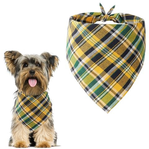 Aomig Bandana Hund Kopftücher Hunde Dreiecks Mode Halstuch Hundehalstuch klassisches Plaid Dreieckstuch Waschbare Hundehalstücher Geburtstag Hund für Kleine Mittel Große Hunde Katzen 50x50x70cm (Grün)