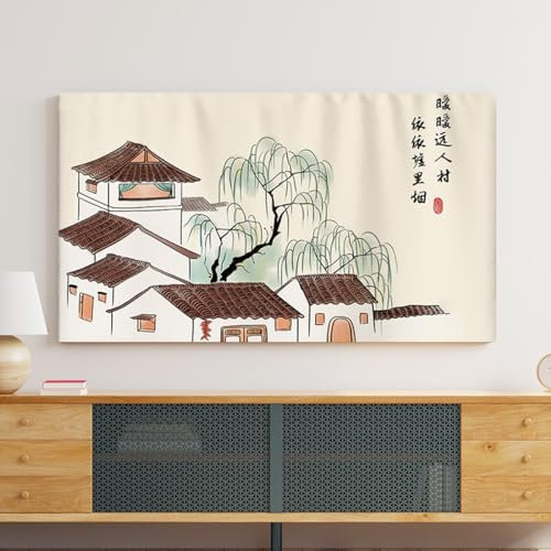TV Covers Indoor Dust Cover Cloth, Village Style Farmhouse TV Protective Cover LCD Display TV Dust Cover Decorative Paintings TV Monitor Protectors(Size:60IN,Color:A)